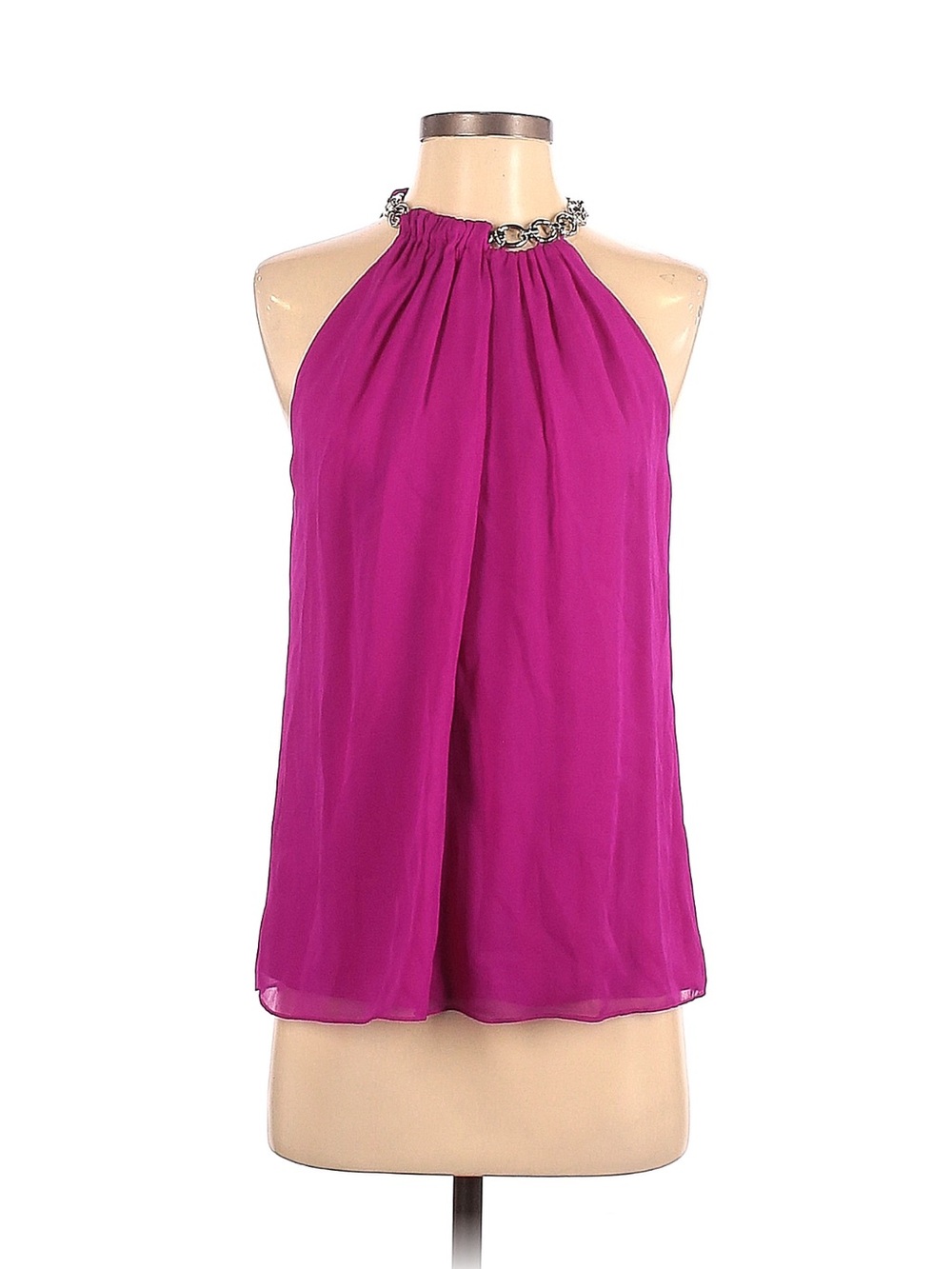 DIANE VON Furstenberg Sleeveless Fuchsia Halter Neck Top with Chain Accent